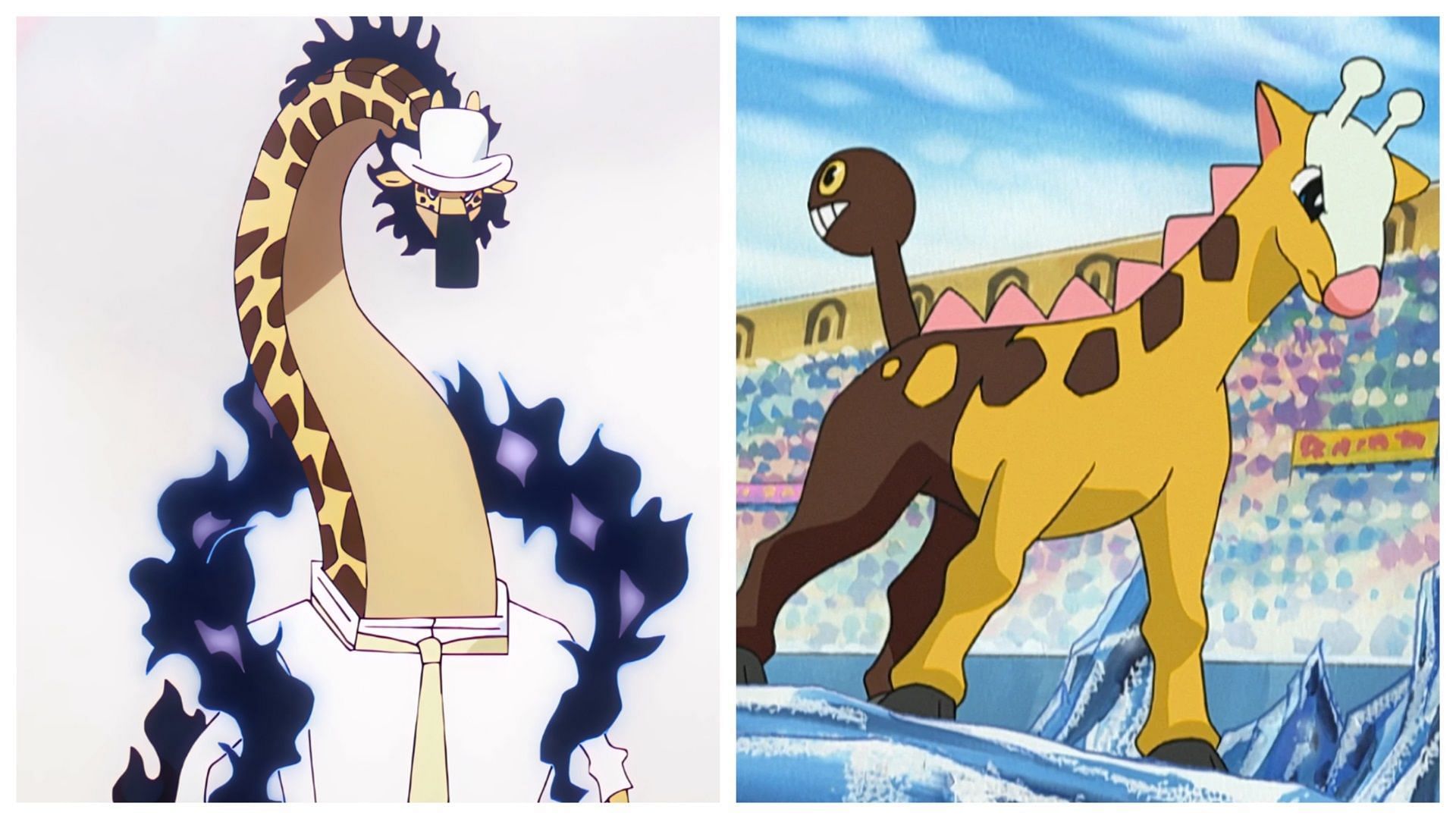 Kaku in One Piece and Girafarig in Pokémon (Image via Toei Animation/The Pokémon Company)